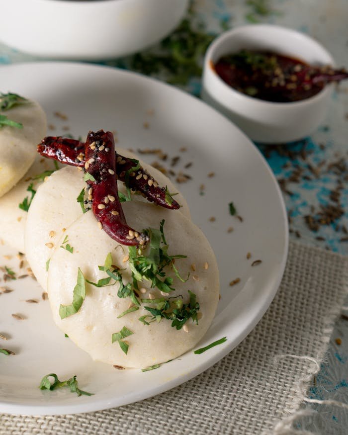 Delicious Indian dumplings with herbs and red pepper
